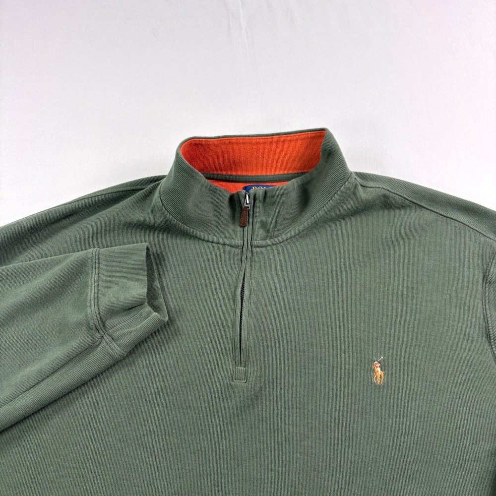 Polo Ralph Lauren Sweater Mens 3XB Big Green 1/4 Zip Pullover Estate Rib Cotton